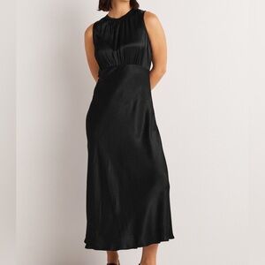 NWT BODEN Bias Cut black satin maxi midi tea slip dress spring high neck